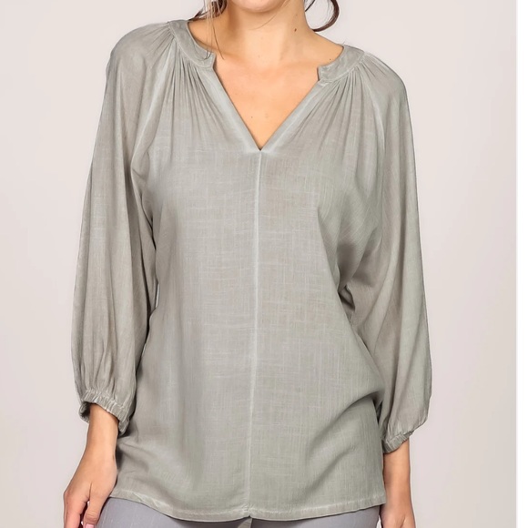 M. Rena Tops - M. Rena Cinched Back Ruched Blouse V-neck size S/M